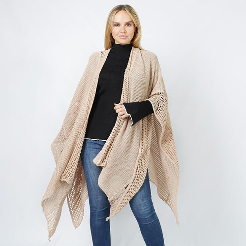 Textured Knit Cape/Ruana - Taupe