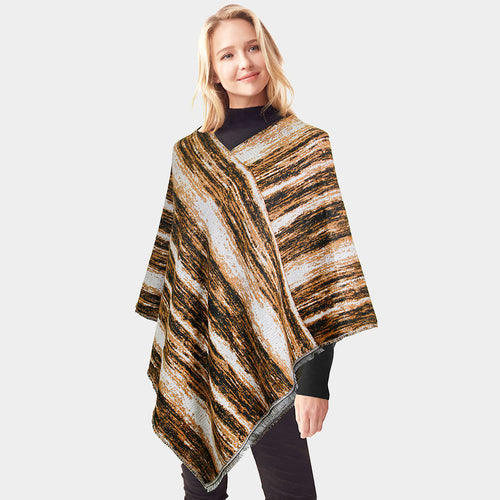 Vertical Patterned Poncho - Brown