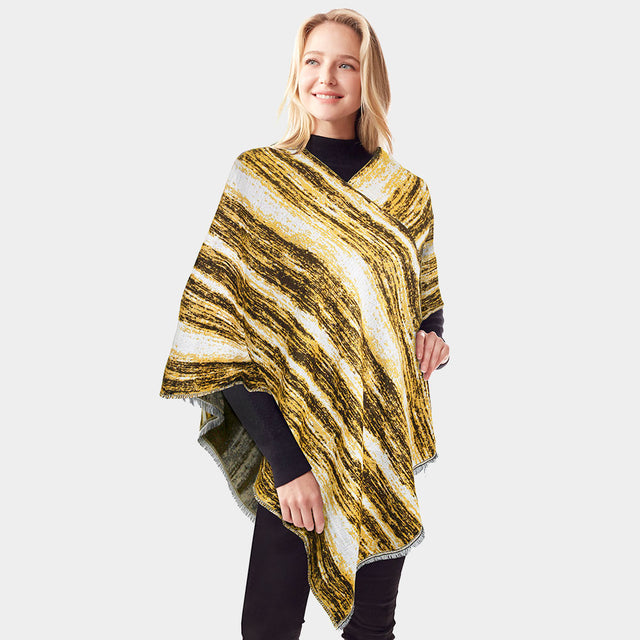 Madeline Love Mustard Vertical Patterned Poncho - Hair Accessories