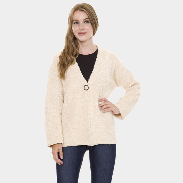 Beige Chunky Solid Color Pockets Sweater Cardigan
