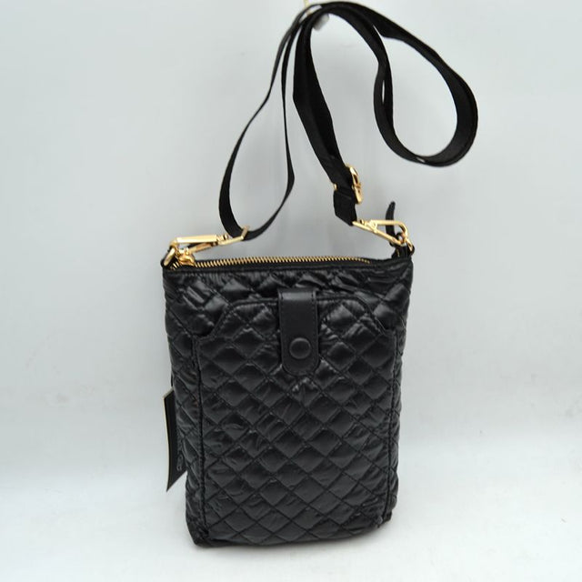 Quilted Vertical Crossbody Pouch Bag with Front Snap Pocket - Black - Cross Body Bag