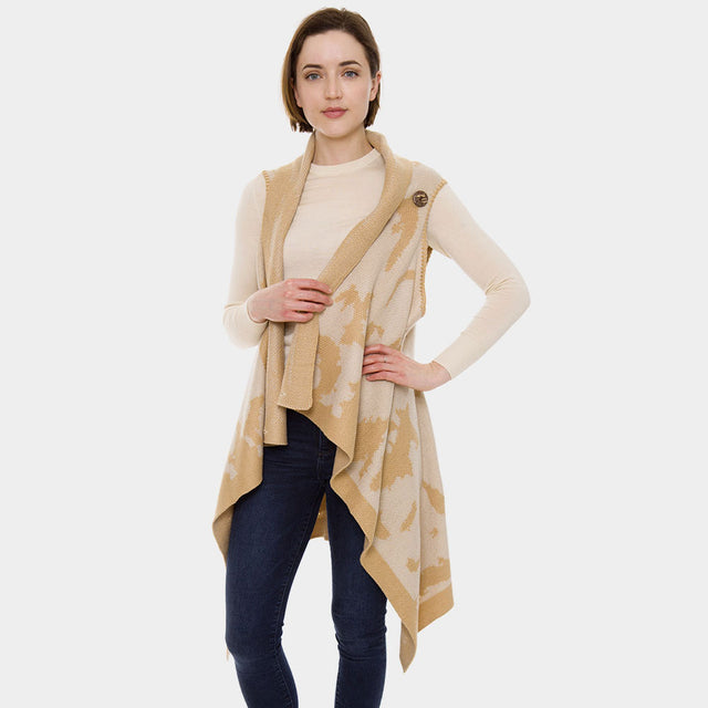 Madeline Love Beige Patterned Super Soft Flounce Shawl Vest - Jewelry