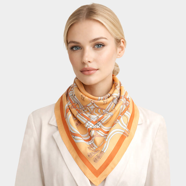 Madeline Love Orange Maze Equestrian Harness Print Square Bandana Scarf - Scarves & Wraps