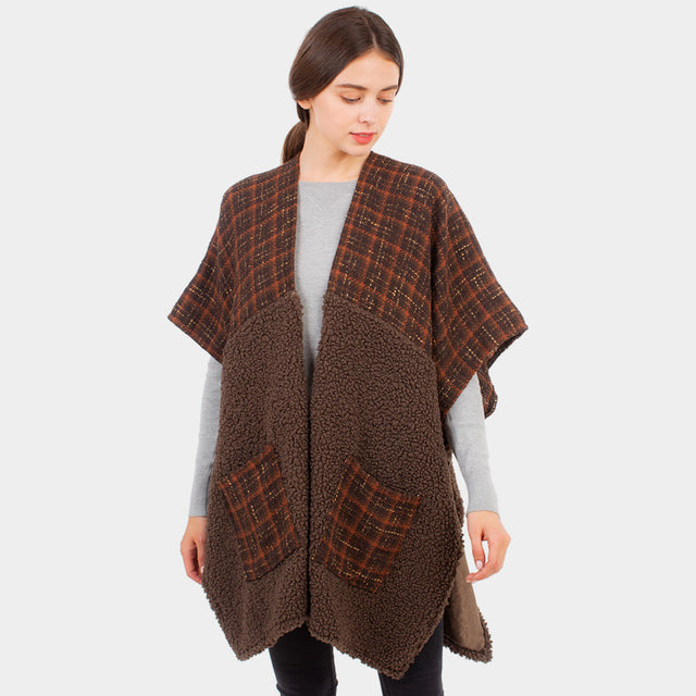 Brown Indian Tribe Pattern Pocket Cape Poncho