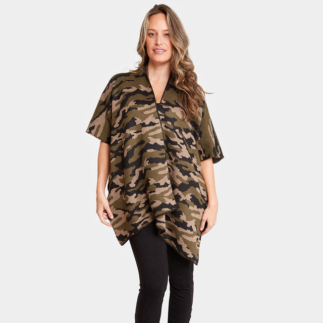 Olive Green Camouflage Pattern Poncho