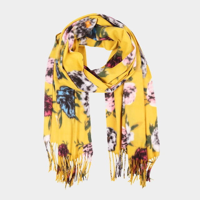 Madeline Love Mustard Floral Fringe Scarf - Jewelry