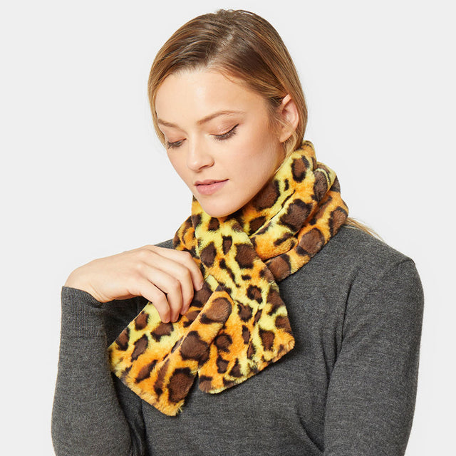 Madeline Love Yellow Leopard Pattern Faux Fur Pull Through Scarf - Jewelry