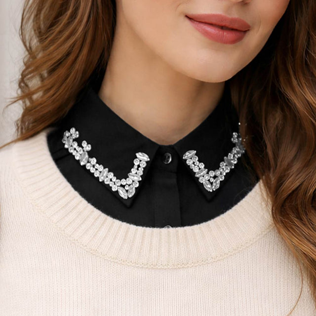 Madeline Love Black Rhinestone Collar Detachable Shirt Insert - Hair Accessories