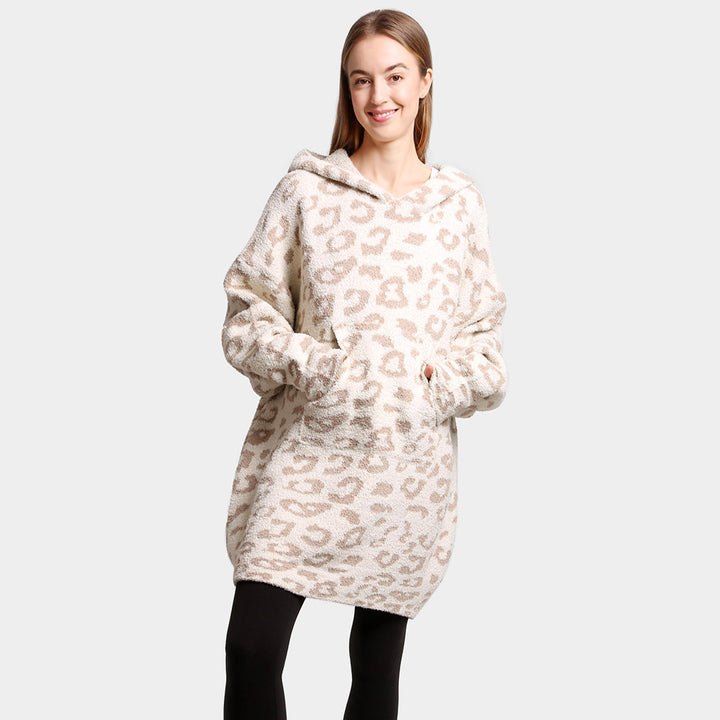 Beige Leopard Hooded Wearable Blanket