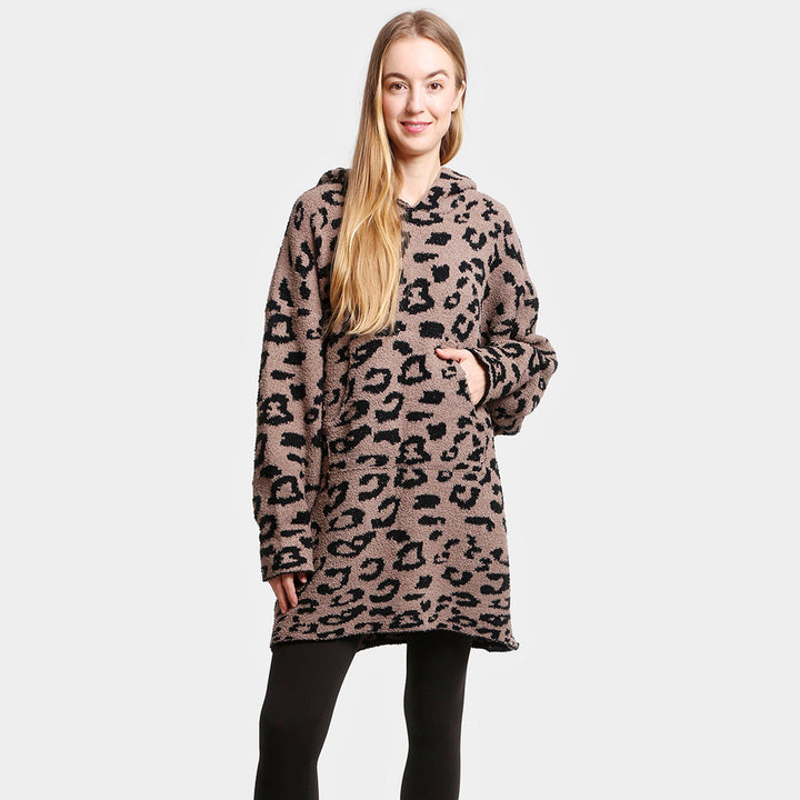 Brown Leopard Hooded Wearable Blanket