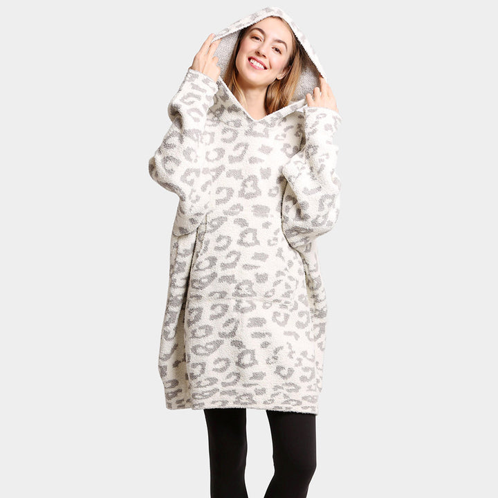 Gray Leopard Hooded Wearable Blanket