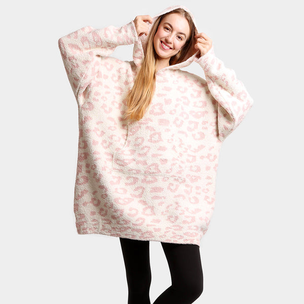 Pink Leopard Hooded Wearable Blanket