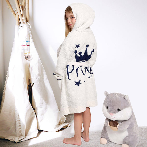 White Kids Prince Print Hooded Cozy Robe