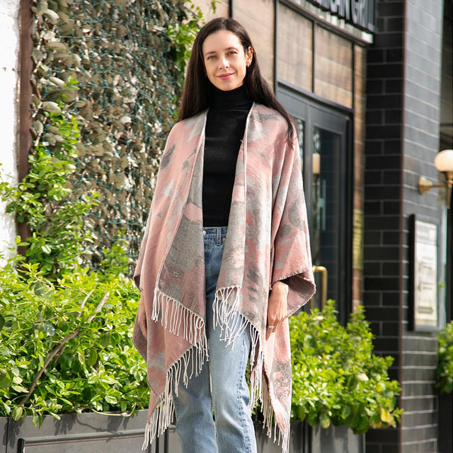 Madeline Love Pink Patterned Fringe Ruana Poncho - Jewelry
