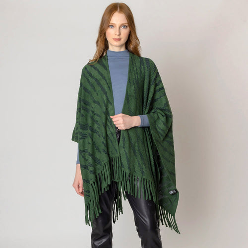 Zebra Patterned Crochet Poncho - Green