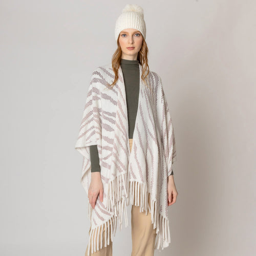 Zebra Patterned Crochet Poncho - Ivory