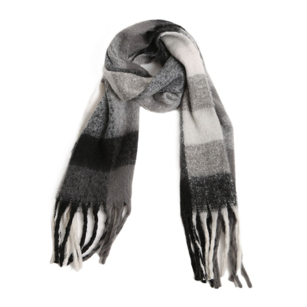 Black Soft Plaid Oblong Fringe Long Scarf