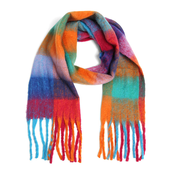 Orange Soft Plaid Oblong Fringe Long Scarf