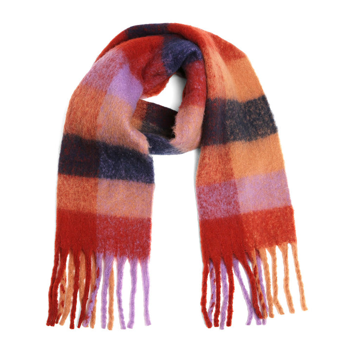 Multi Soft Plaid Oblong Fringe Long Scarf
