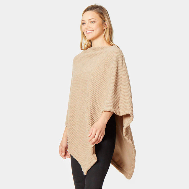 Taupe Ribbed Faux Fur Poncho
