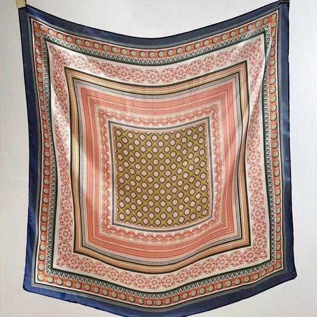 Madeline Love Blue, Coral, Gold Decorative Vintage Pattern Print Square Scarf - Scarves & Wraps