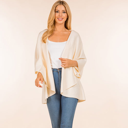 Open Front Solid Wrap Poncho - Ivory