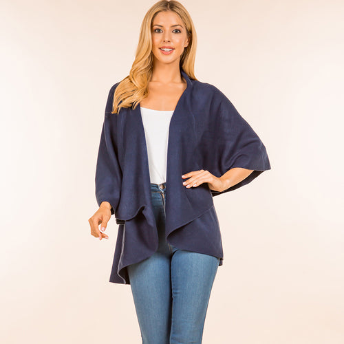 Open Front Solid Wrap Poncho - Navy