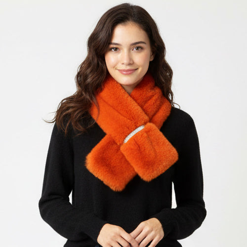 Faux Fur Bling Pull Through Scarf - Orange