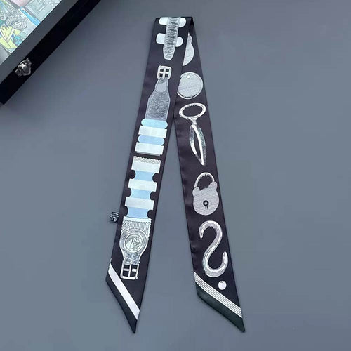 Accessory Print Silky Twilly Skinny Scarf - Black