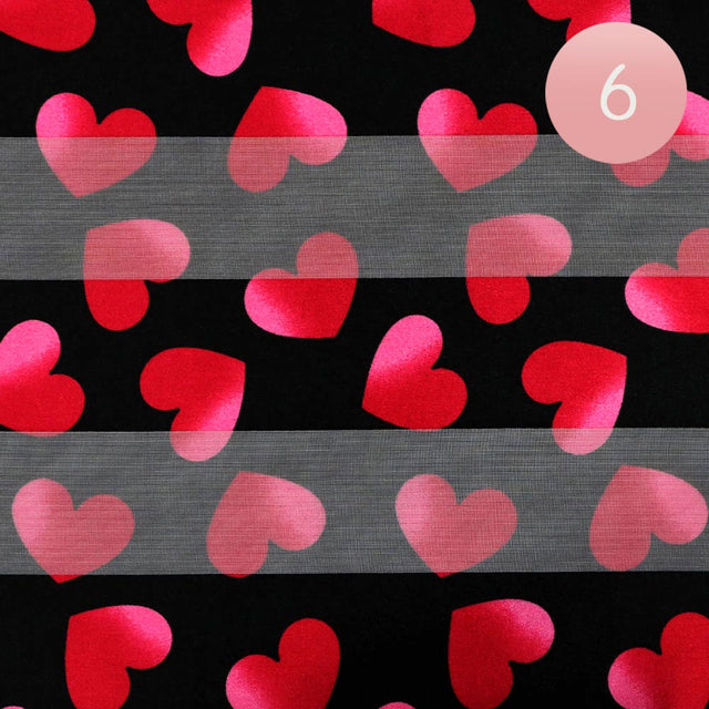 6PCS - Silk Feel Satin Striped Heart Patterned Scarf - Black
