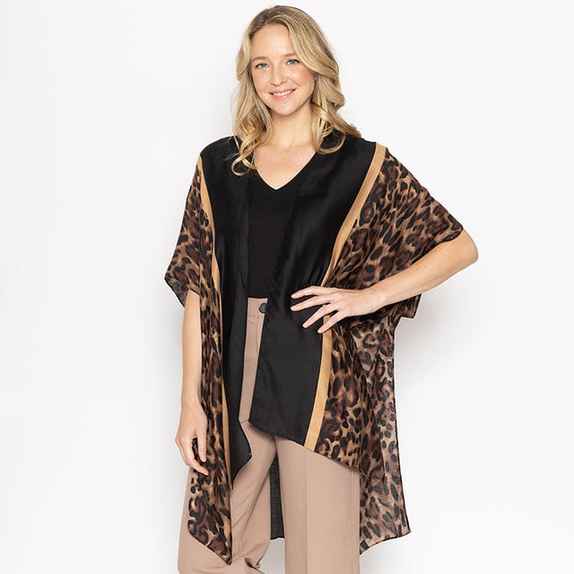 Black Leopard Print Kimono Poncho