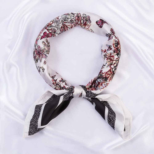 Butterfly Floral Sketch Print Square Bandana Scarf - Black