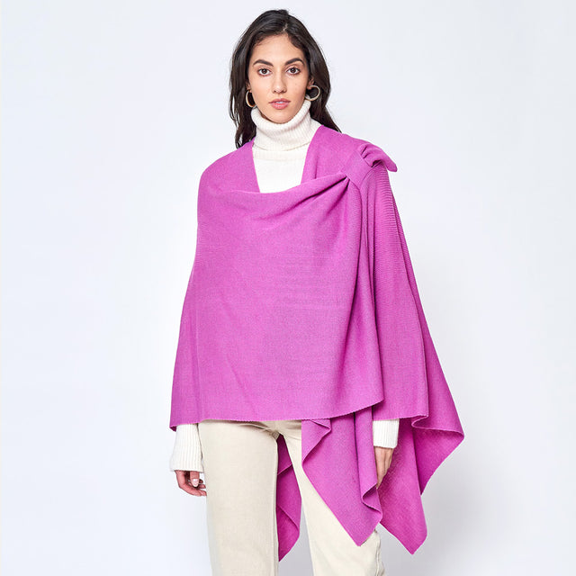 Pink Shoulder Strap Solid Ruana Poncho