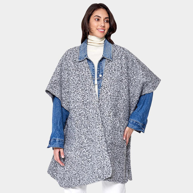 Gray Front Pockets Open Ruana Kimono Poncho
