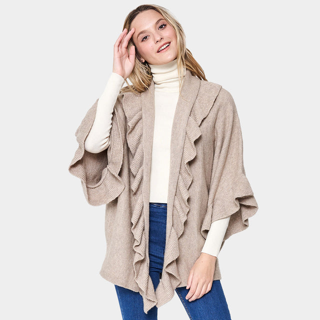 Beige Ruffle Knit Cardigan