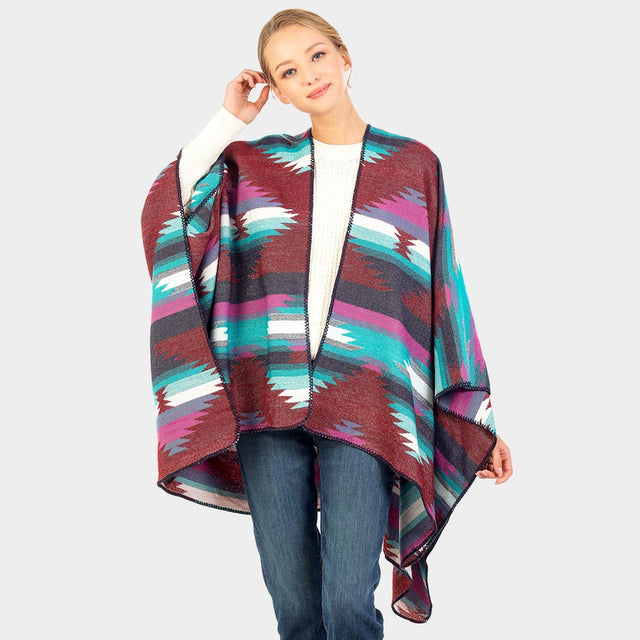 Burgundy Navajo Pattern Winter Cape
