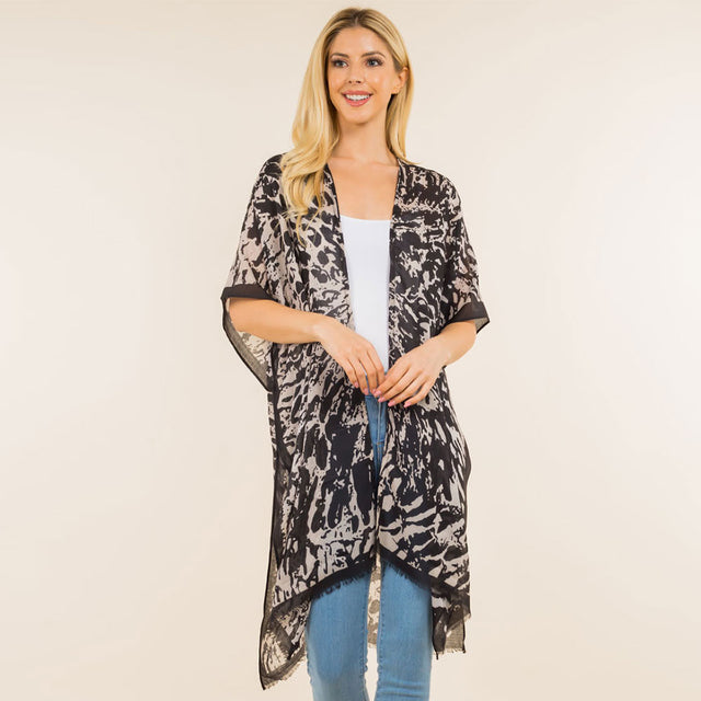 Madeline Love Black, Leopard Lightweight Leopard Print Kimono Poncho - Jewelry