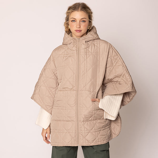 Beige Puffer Cape Poncho