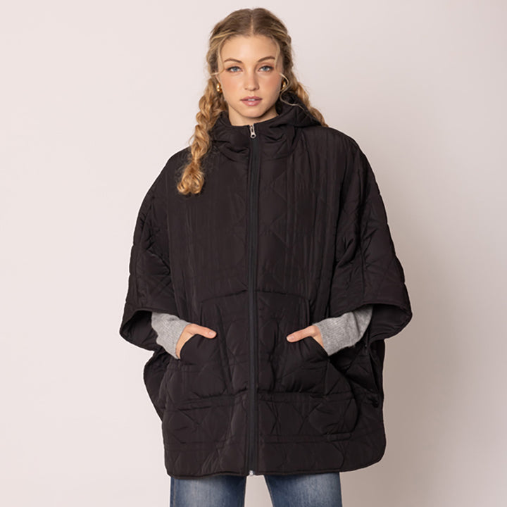 Black Puffer Cape Poncho
