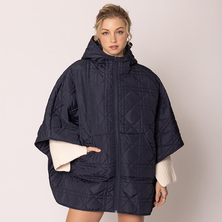 Navy Puffer Cape Poncho