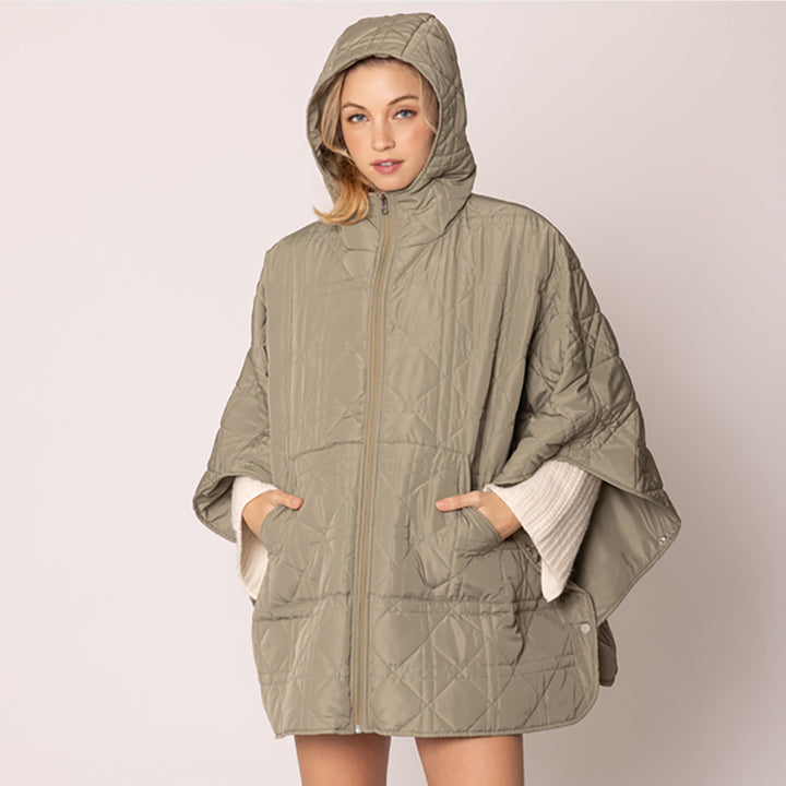 Green Puffer Cape Poncho