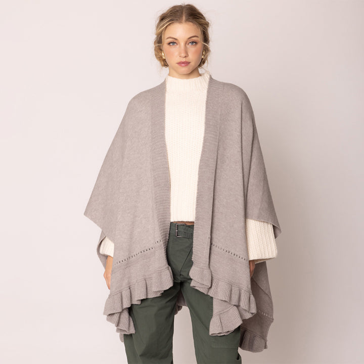 Gray Ruffle Hem Knit Ruana