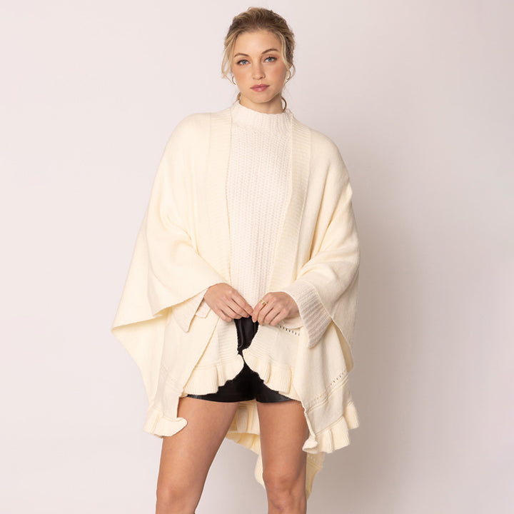Ivory Ruffle Hem Knit Ruana