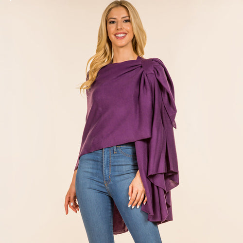 Elegant Solid Drape Wrap Poncho - Purple