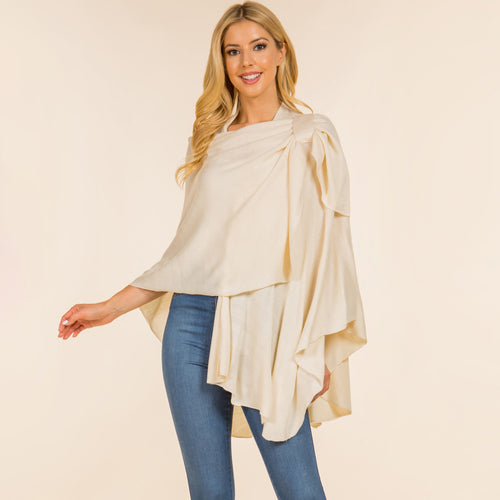 Elegant Solid Drape Wrap Poncho - Ivory