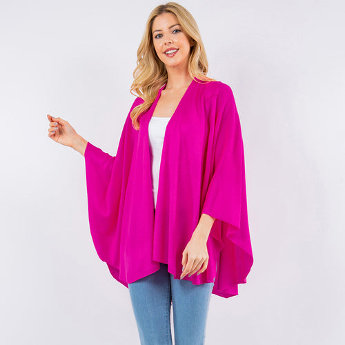 Elegant Solid Drape Wrap Poncho - Fuchsia, Neon