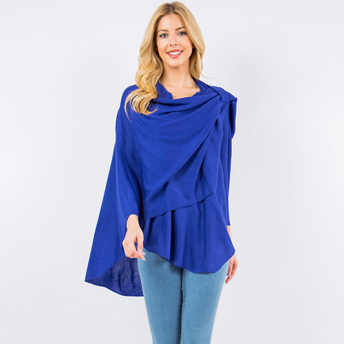 Elegant Solid Drape Wrap Poncho - Royal Blue