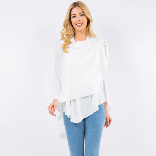 Elegant Solid Drape Wrap Poncho - White