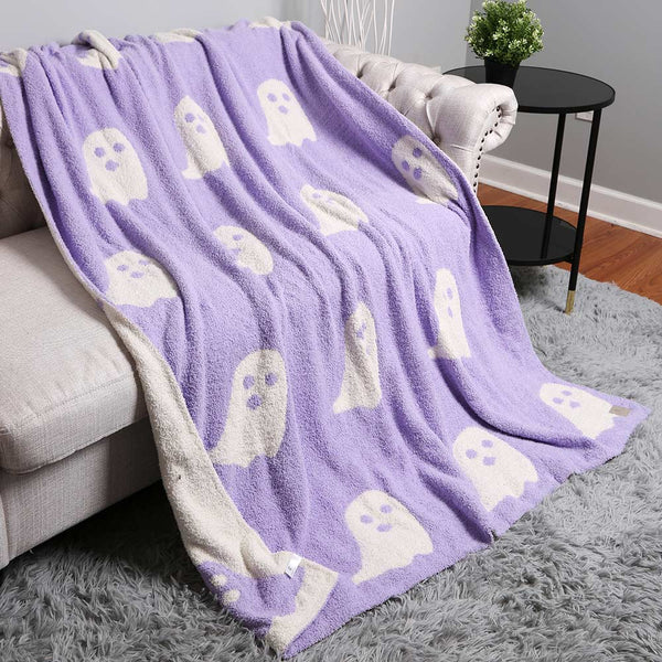 Lavender Reversible Ghost Patterned Throw Blanket