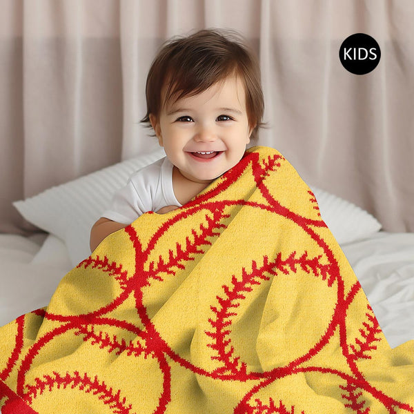 Yellow Softball Patterned Reversible Kids Throw Blanket